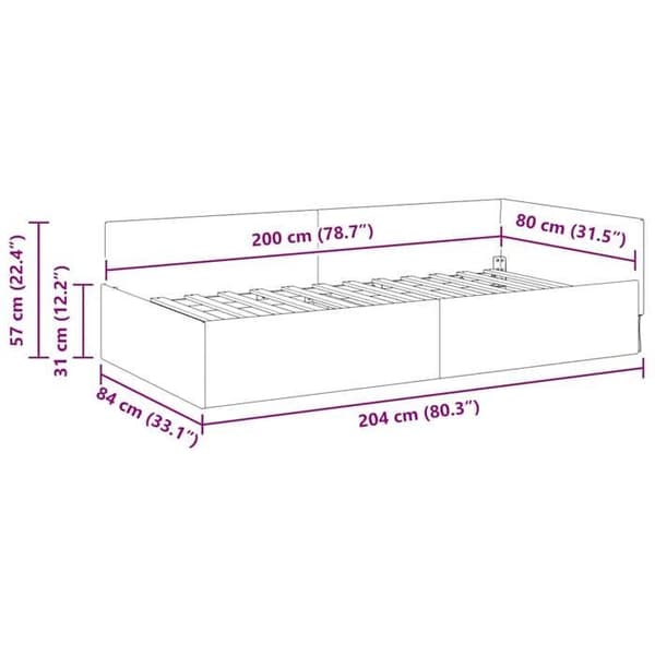 vidaXL Hörnsängram Ljusgrå 80 cm x 200 cm Sammet 42016061
