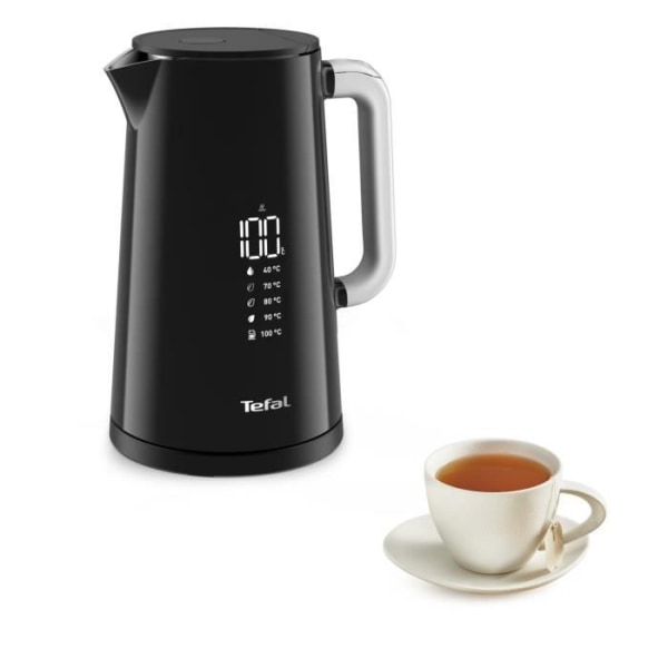 TEFAL KO850810 Smart'n Light elektrisk vattenkokare, 1,7 L, Digital Display, 5 temperaturer, Håll varm 30 minuter, Rostfritt stål interiör Svart