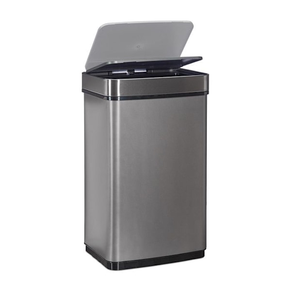 Relaxdays Soptunna med sensor 60l, för avfall, kök, rostfritt stål, rörelsesensor, batteri, grå silver, svart
