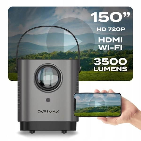 Bärbar Videoprojektor - OVERMAX - Multipic 3.6 - HD - 3500 Lumens - 5G WiFi Bluetooth Svart, Grå