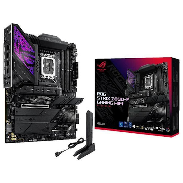 ASUS ROG STRIX Z890-E GAMING WIFI-moderkort med LGA1851-stöd, DDR5- och ATX-format.
