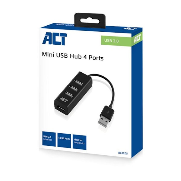 ACT AC6205 USB 2.0 hubbgränssnitt 480 Mbit/s Svart