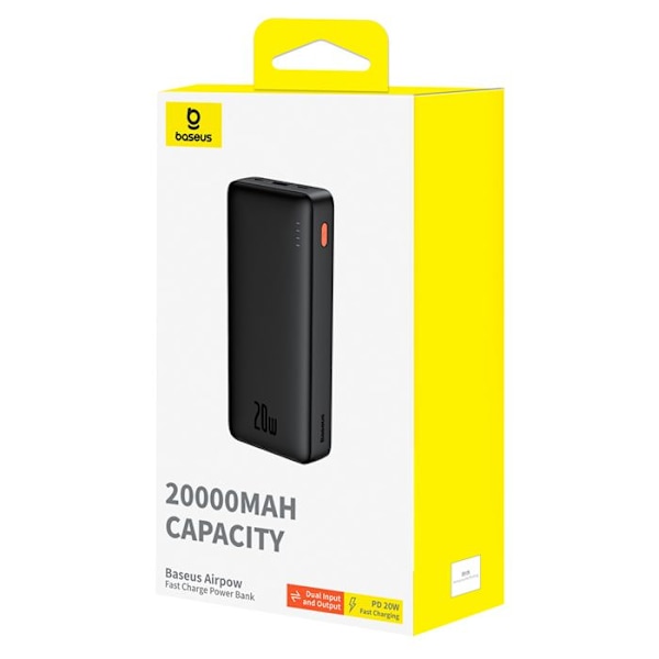 USB extern batteri, Type-C, Micro-USB, 20 W, 20 000 mAh - Baseus Airpow (P10022804113-00) - Svart