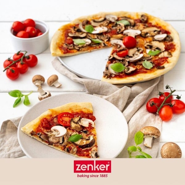 Pizzaplatta - Zenker - 7512 - 2 Perforerade Plattor - Pizzahjul - 32 cm i Diameter Svart