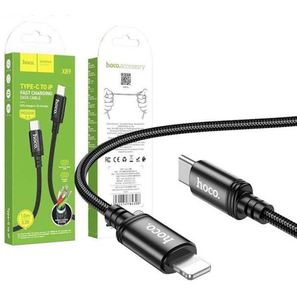Laddare - Hoco USB-C till Lightning PD 20 W X89 laddningskabel 1 m Svart
