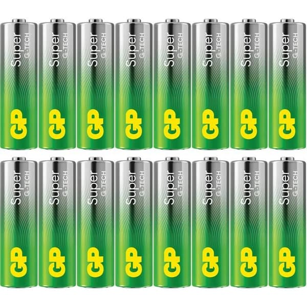 Batteri GP Alkaline Super typ AA (LR6) 1,5V (x16) silver/grön