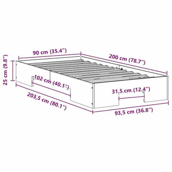 vidaXL Sängram Brun 90 x 200 cm 873048