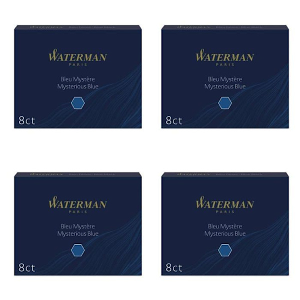 Waterman - S0314540EA - S0110910 Set om 4 fodral med 8 stora bläckpatroner Blekt bläck (4 x 8 paket blå)