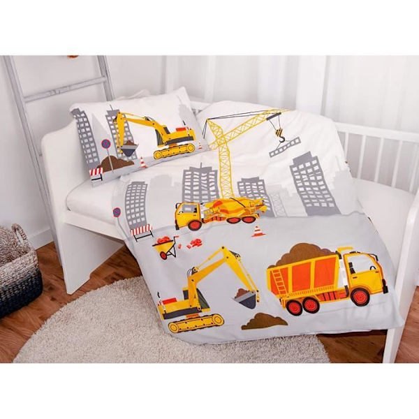 Babybäddset, Vändbar, Jana Byggplats, Påslakan 100 x 135 cm, Örngott 40 x 60 cm,