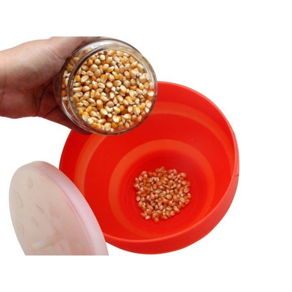 Beper elektrisk popcornmaskin - C106CAS002 - Mikrovågspopcorn med hopfällbar skål för friska popcorn, röda