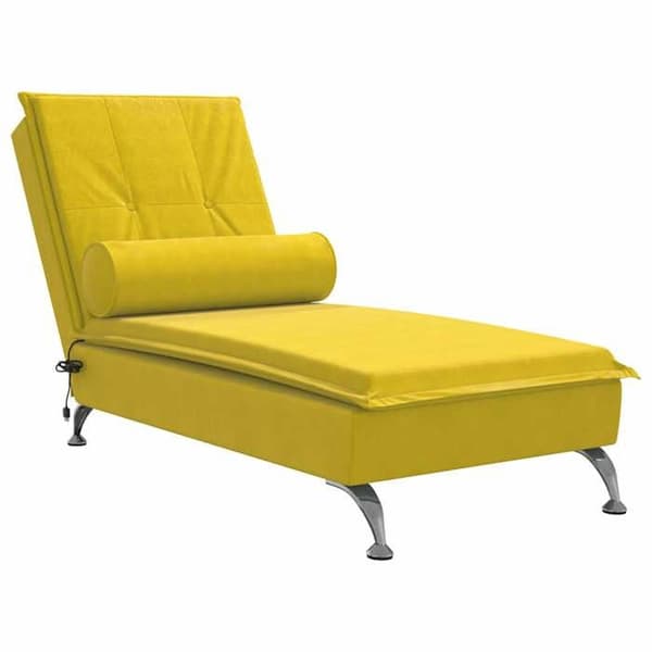 vidaXL Massagefåtölj med gul sammetkudd, lång soffstol, sängfåtölj, stol 379456
