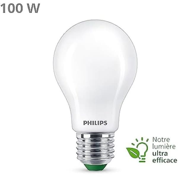 Philips Ultra Efficient Class A LED-lampa, 100W, E27-sockel, kall vit 4000K, frostad, glas Vit kyla