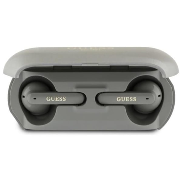 Bluetooth TWS hörlurar Guess med förlängt metallogotyp och laddetui (grå)