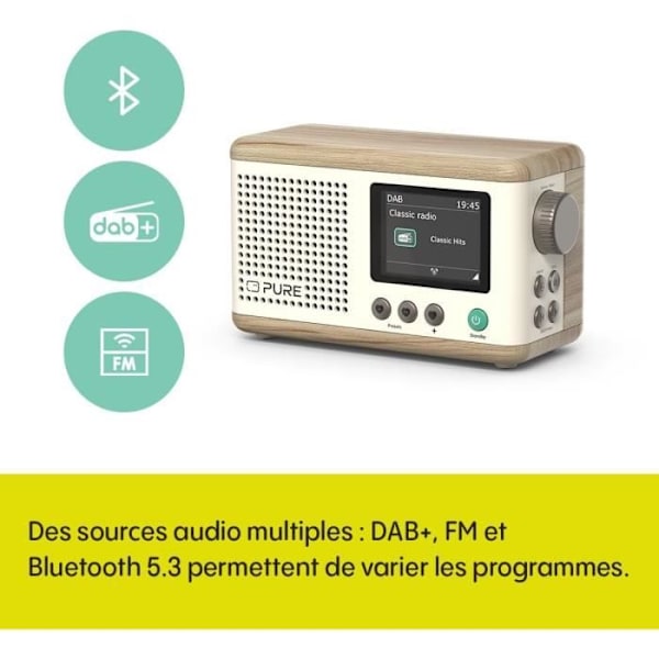 Digital Radio Portable - Pure - Mini - Bluetooth 5.3 - 15 timmars batteritid - TFT-skärm 2,4" Vit CotonEk ✔️