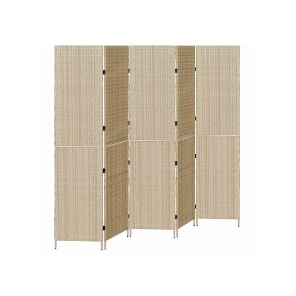 Fällbar paravent i polyrotin - vidaXL - Beige - 242x180 cm - 5 paneler - UV-beständig - Endast för inomhusbruk