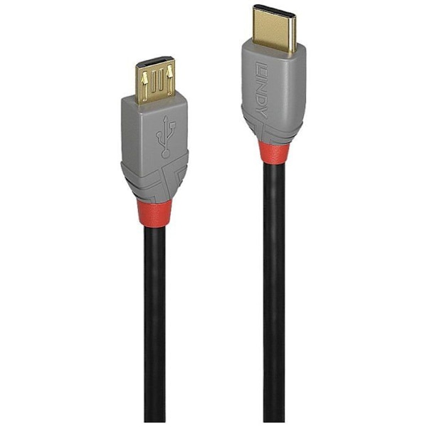 USB 2.0 typ C till Micro-B-kabel - LINDY - Anthra Line - 2m - Dubbelskärmad - Guldpläterade kontakter