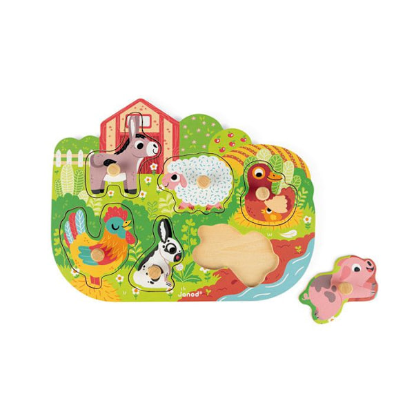 6-delat sammankopplat pussel - JANOD - Happy Farm - Barn - Beige - Från 18 månader Beige