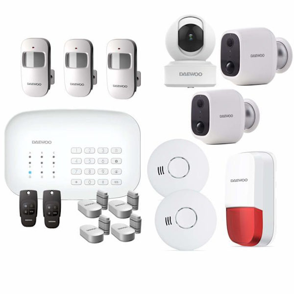 Daewoo - SA611 - WiFi/GSM-larmpaket - Skydd+ modellbok med 13 tillbehör, 3 kameror och 1 siren