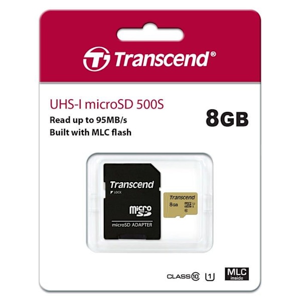 TRANSCEND 8GB UHS-I U1 microSD Flash-minneskort med adapter MLC
