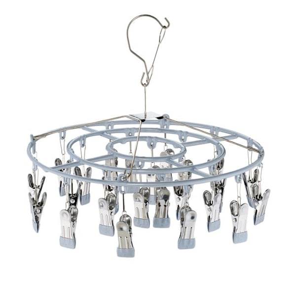 Relaxdays Strumpstork för torkställning, 24 klämmor, roterande krok, för camping, för att hänga tvätt 29 x 33,5 cm. silver, silver