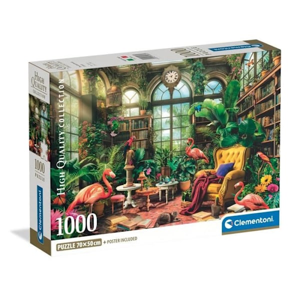 Pussel 1000 bitar - CLEMENTONI - Green House Library - Affisch ingår - Kompakt förpackning - Idealisk för vuxna