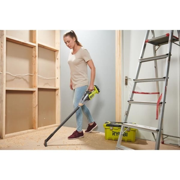 18V handdammsugare - RYOBI - RHV18F-0 - 4,24 kPa - 0,85 m3/min - 600 mL uppsamlare - Utan batteri med spaltverktyg & borste Grön / Träkol