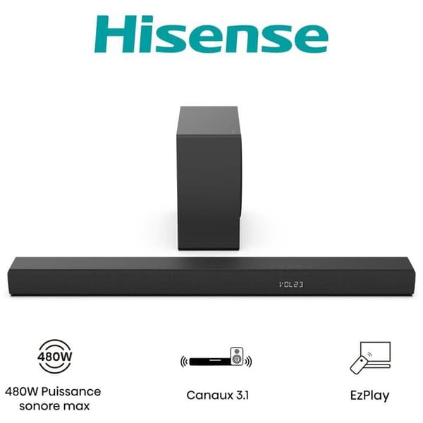 Ljudstång - HISENSE - Trådlös baslåda - Bluetooth - 3.1 CH - Max 480 W Svart