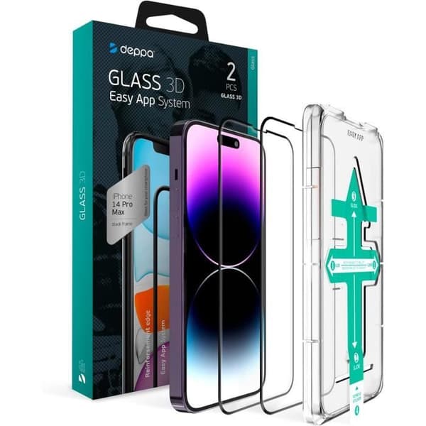 Härdat Glas - Deppa - iPhone 14 Pro Max 6.7' - Full Täckning - Stötresistent - Enkel Installation