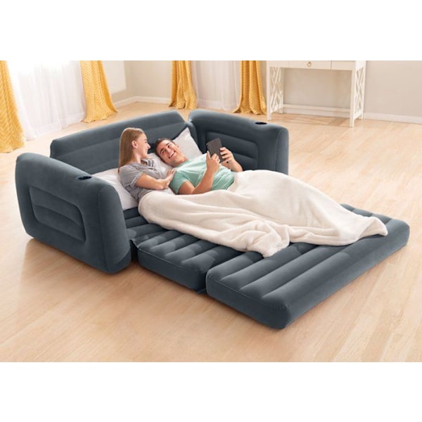 INTEX 66552 Dubbel 2-sits uppblåsbar bäddsoffa 203x224x66 - Grå - Plast - Harts - Tyg Grå