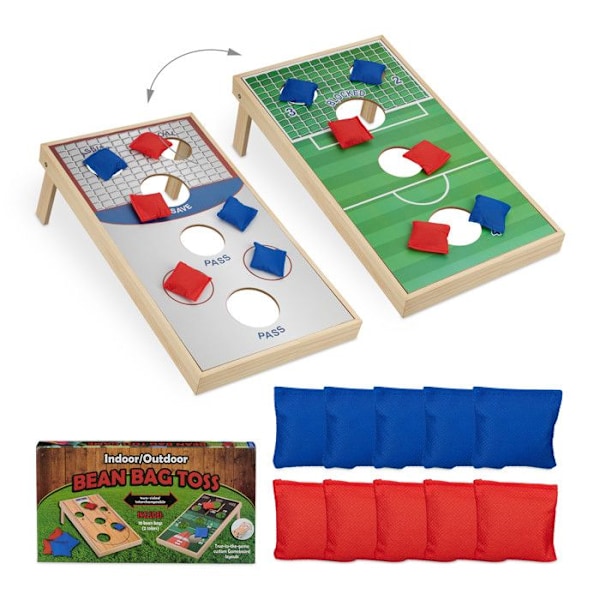 Relaxdays Cornhole kastspel, mått: 18 x 29 x 58 cm, 10 kastpåsar, för inomhus- och utomhusbruk. flerfärgad ljusbrun, grå, grön
