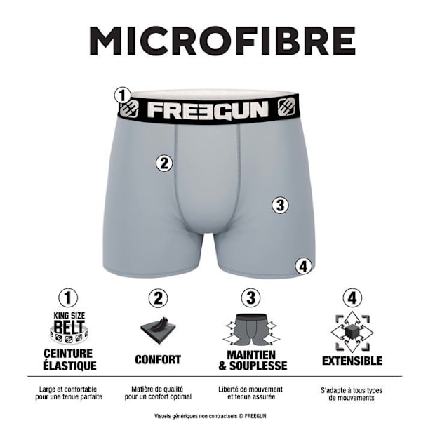 Mikrofiberboxers för män - FREEGUN - Paket med 4 - Bred midjeband som andas Svart jag