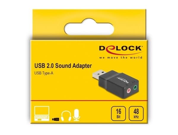 Externt ljudkort - Delock - USB-A 2.0 - Ljudadapter - Plug & Play - 16 bit/48 kHz