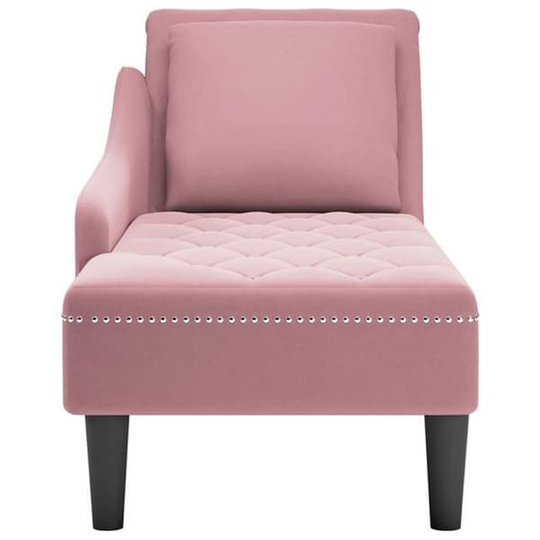 Lång fåtölj med kudde och högra armstöd i rosa sammet