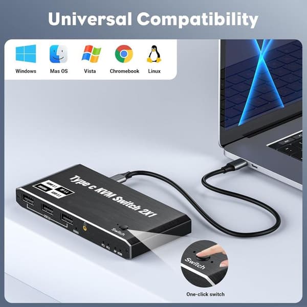 INF KVM-switch USB-C med 2 portar 8K@60Hz 4K@120Hz
