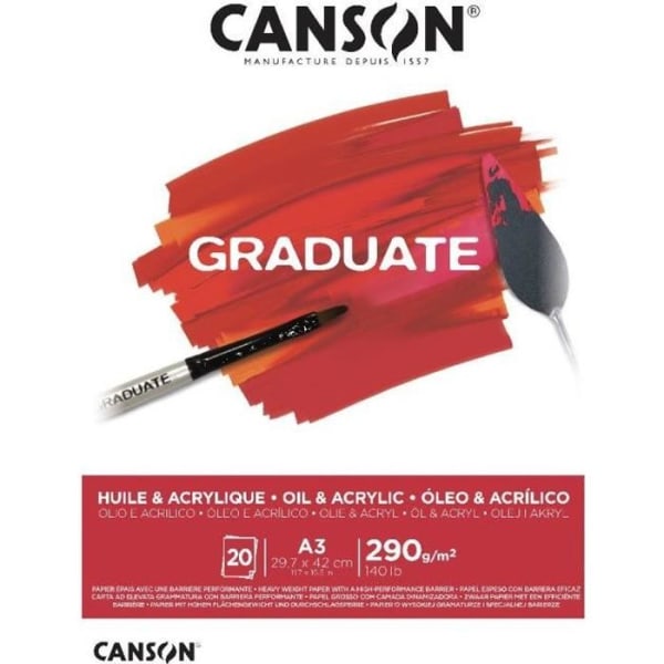 Målarpappersdyna - CANSON - Graduate Oil & Acrylic - 20 A3-ark - 290g/m² - Vit