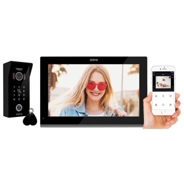 Intercom - Eura videotelefon - VDP-99C5 - 4-tråds videointercom 10 tum 2 WiFi-ingångar RFID-kryptering 1080p Svart