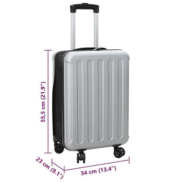 Modern rektangulär väska - vidaXL - Silver - 34x23x55,5 cm - Plast ABS - Hjul - Lås - Hållbar Pengar