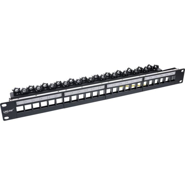 Rack - Inline bay tillbehör - 76824P - (R) Keystone RAL9005 24-fack patchpanel, 19", 1U, svart Svart