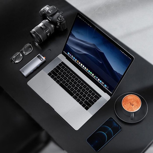 9 i 1 USB C HUB-adapter - Baseus - 4K HDMI - 3 USB 3.0-portar - 100W snabbladdning - Grå