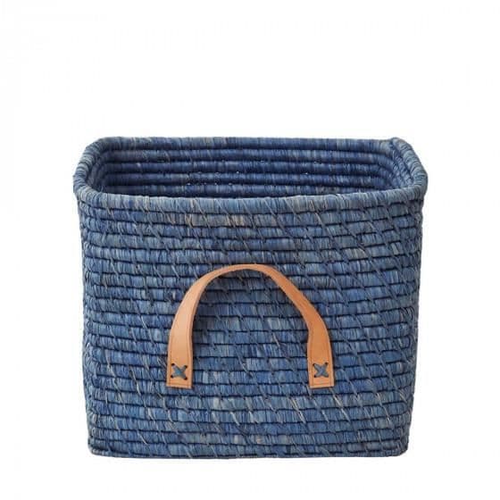 Förvaringskorg - Blå - 30 cm - Flätad raffia - Handgjord Blå