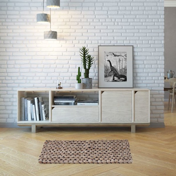 Relaxdays Jutematta, handvävd, naturliga fibrer, 60 x 90 cm, för entrén, sovrummet eller köket, beige/svart beige, svart