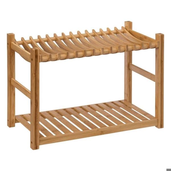 Diskställ 2 nivåer och bestick i bambu beige