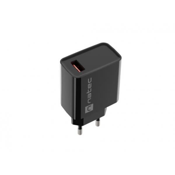 Laddare - NATEC - RIBERA 18W - Snabbladdning - 1xUSB-A - Universell - Svart Svart