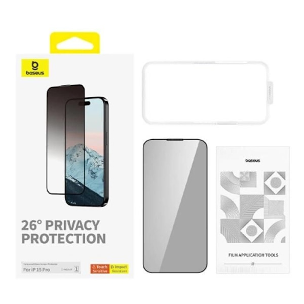Skärmskydd - Baseus - iPhone 15 Pro - Härdat glas - Antispy - Ultrafin Transparent