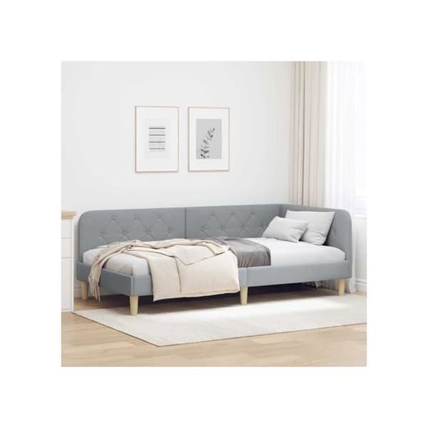 Sängram i tyg - vidaXL - 90x200 cm - Ljust grå - L-formad design - Mångsidig bäddsoffa - Robust tyg Ljusgrått