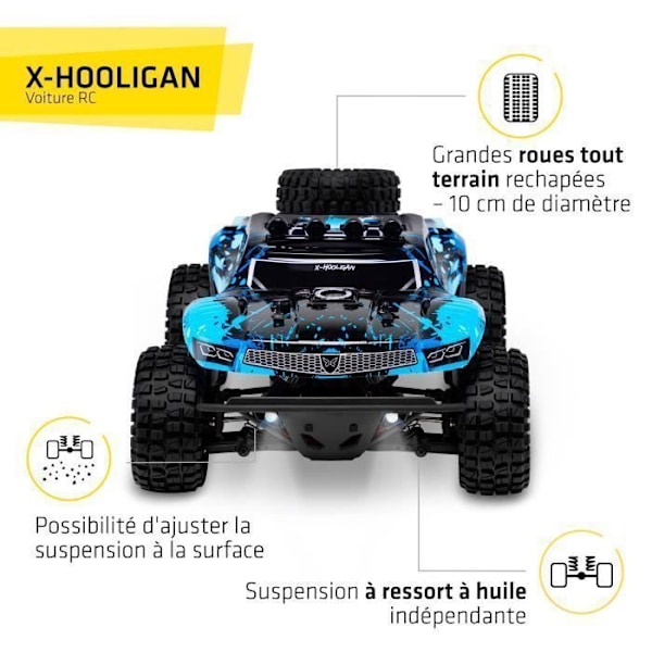 OVERMAX Huoligan Large Speedy Remote Control Car, skala 1:10, 50 km/h hastighet, 100 meters räckvidd, 4x4 Drive, 40min Mörkblå