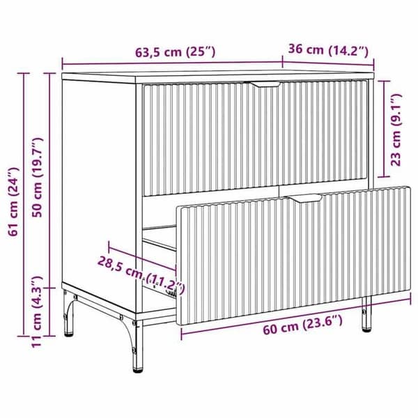 vidaXL Sängbord med låda Vit glansig 63,5 x 36 x 61 cm 883468