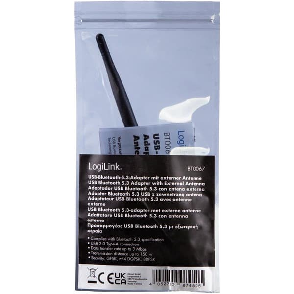 USB Bluetooth 5.3-adapter - LOGILINK - Antenn 150 m - Kompatibel med Windows/Linux - Låg energiförbrukning