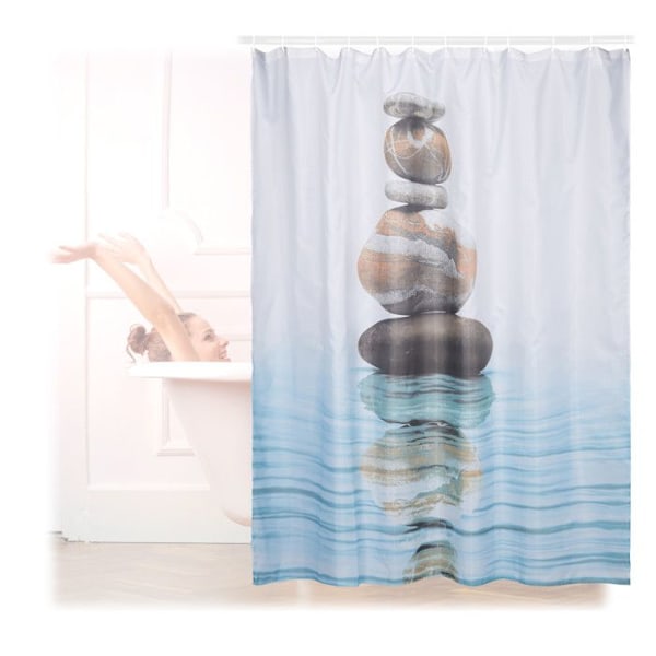 Relaxdays Duschdraperi 180 x 180 cm badrumsmotiv Stenar Zen mögelresistent, blå Blå