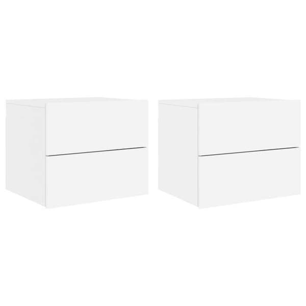 vidaXL Väggmonterade Sängbord med LED-lampor 2 st, Nattduksbord, Sängbord i Sovrum, Modern, Vit Trä 836813